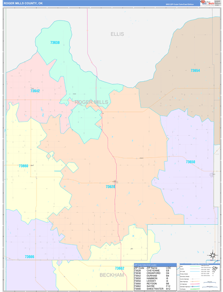 Roger Mills County, OK Zip Code Map